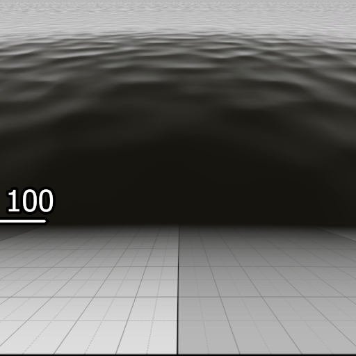 An in-game screenshot of the water with the number 100. The number is pointing at the fog.