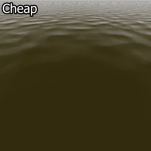 An in-game screenshot of the water with the text 'Cheap' at the top. The surface is opaque.
