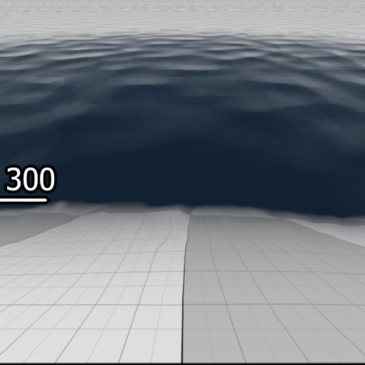 An in-game screenshot of the water with the number 300. The number is pointing at the fog.